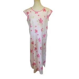 NWOT ANNE LEWIN New York Pink Floral Cotton Cap Sleeve Nightgown Size M